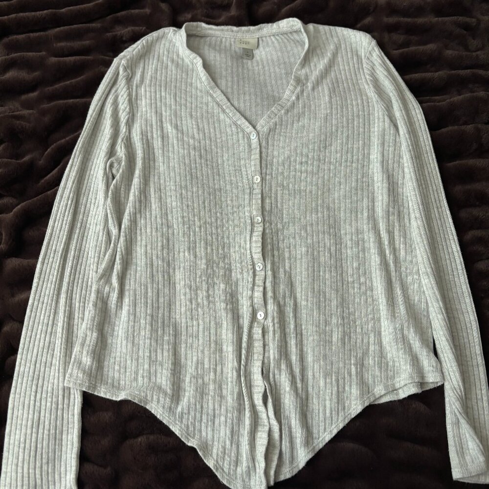 Heather Gray Button Down Tie Long Sleeve